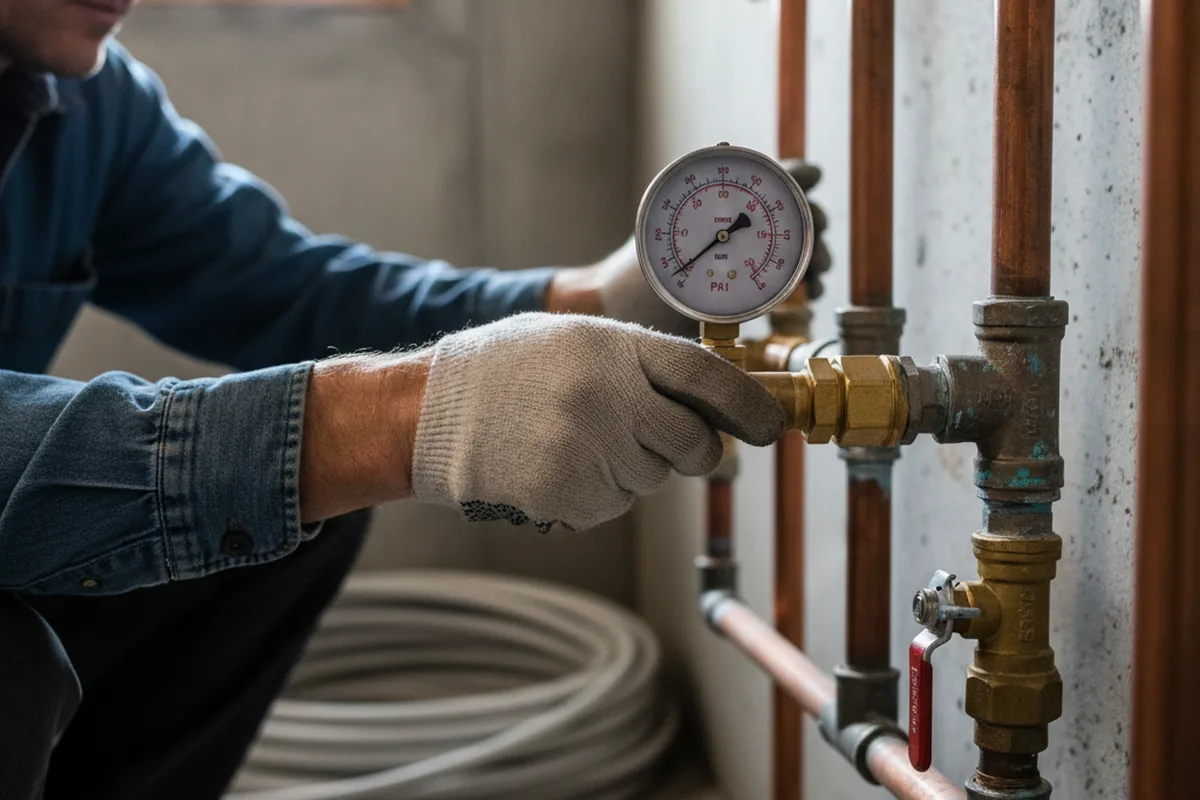 Pressure testing a repaired line during Water Line Repair in Dodge